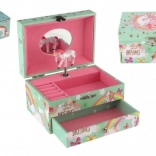 Pozytywka–szkatułka z jednorożcem na nakręcanie, muzyczne pudełko z lusterkiem i szufladką 16 × 10 × 12 cm