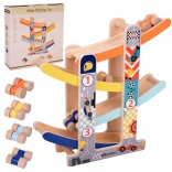 Drewniana tor wyścigowy dla autek ze zjeżdżalnią