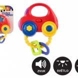 Grzechotka w kształcie samochodu ze światłem i dźwiękiem, plastik, 10 × 11 cm, na baterie, 3m+