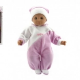 Laleczka niemowlę 50 cm z materiałowym ciałem, różowo-biały pajacyk