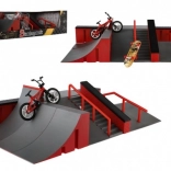 Zestaw finger skatepark z rampami, rowerem BMX i deskorolką
