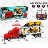 Zdalnie sterowana laweta z 4 pojazdami budowlanymi