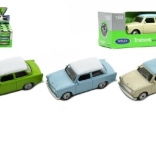 metalowy model Trabant 1:60 od Welly, 7 cm, wolnobieg, mix kolorów