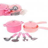 różowy dziecięcy zestaw naczyń do kuchni w siateczce
