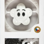 Zestaw grzechotek czarno-biały – łańcuszek do wózka i grzechotka gwiazdka/kwiatuszek