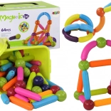 Duży zestaw magnetycznych klocków w pudełku do przechowywania 64 sztuki