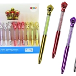 Długopis kulkowy z koroną i błyszczącymi kryształkami, niebieski tusz 0,7 mm, mix kolorów