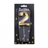 Złota świeczka na tort cyfra 2