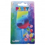 Świeczka urodzinowa cyfra 5 tęczowa