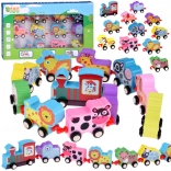 Drewniany kolorowy pociąg ze zwierzątkami