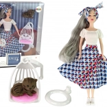 Lalka EMILY z szarymi włosami z kociątkiem i huśtawką