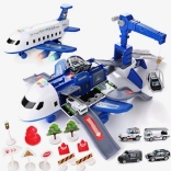 Duży rozkładany policyjny samolot z parkingiem i dźwigiem