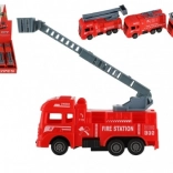 plastikowe samochody strażackie 11 cm na napęd typu pull-back, 4 rodzaje, pudełko 12 szt.