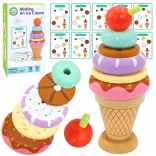 WOOPIE GREEN Drewniana zabawka do układania lodów Montessori 12 elementów FSC