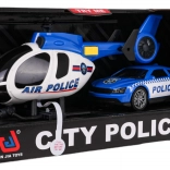 Policyjny zestaw: helikopter i auto ze światłami i dźwiękami