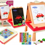 Dziecięca tablica 3w1 dwustronna ze stolikiem i grami planszowymi