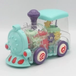 Przezroczysty pociąg-zabawka ze światłami i muzyką