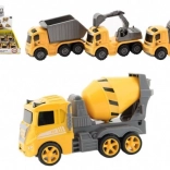 Plastowe samochodziki budowlane na napęd cierny 10 cm – 3 rodzaje, pudełko 12 szt.