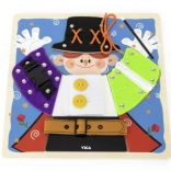 VIGA drewniana tablica manipulacyjna czarodziej montessori – zamki błyskawiczne, guziki i klamry