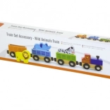 drewniany pociąg ze zwierzętami z zoo Viga