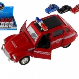 Retro policyjny samochodzik 11 cm – metal/plastik, mechanizm pull-back, światło na baterie