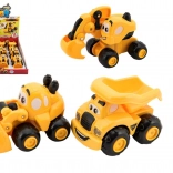 plastikowy samochodzik budowlany dla najmłodszych 9 cm, 3 rodzaje, wolny bieg, 12 szt. w pudełku