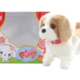 Chodzący piesek brązowo-biały z saltami