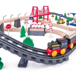 Drewniana kolejka z lokomotywą na baterie, 80 elementów