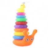 Słupek z kółkami Ślimak z kaczuszką – kolorowa zabawka do układania