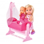Lalka Evi Love z niemowlakiem i kołyską