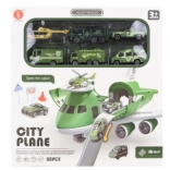 Samolot z rozkładaną garażem i wojskowymi autkami