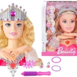 Głowa lalki do stylizacji z koroną i akcesoriami