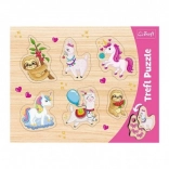Drewniana układanka TREFL – jednorożce, lamy i leniwce