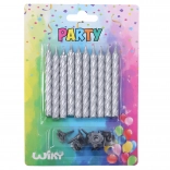 Zestaw świeczek z podstawkami, srebrna, 10 + 10 szt.