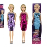 Lalka z sukienką z dwustronnymi cekinami 30 cm, sztywne ciało