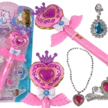 interaktywna magiczna różdżka z projektorem gwiazd i akcesoriami dla wróżki, różowa