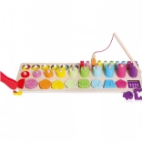 Drewniany zestaw edukacyjny 4w1 z liczbami, kształtami i magnetycznym łowieniem rybek