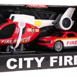 Zestaw strażacki: helikopter i auto ze światłami i dźwiękami