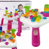 Interaktywny edukacyjny stolik dla dzieci ze zjeżdżalnią na kulki i kształty – różowy