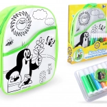 Plecak do kolorowania Krecik z zielonym tłem 30 cm + 8 flamastrów