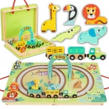 Tooky Toy drewniany zestaw kolejowy ZOO w kufrze z magnetycznymi wagonikami