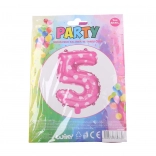 Balonik cyfra 5 różowy z serduszkami 82 × 47 cm