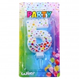 Świeczka imprezowa cyfra 5 w kropki