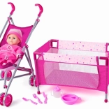 Zestaw dziecięcy WOODY z wózkiem i łóżeczkiem