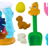 Dinozaurowy zestaw do piasku z młynkiem, łopatką, grabiami i foremkami