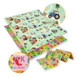 Dwustronna składana mata piankowa HUMBI 180 × 200 cm – alfabet niemiecki i wieś