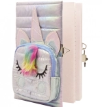 pamiętnik jednorożec z kieszonką biały, zamek i kluczyk, A5