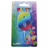 Świeczka urodzinowa numer 6 tęczowa ze stojakiem