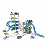 Duży garaż policyjnej stacji, 4 poziomy, stacja paliw, 100 elementów