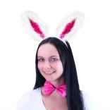 Królicze uszy z różową muszką i ogonkiem – zestaw karnawałowy